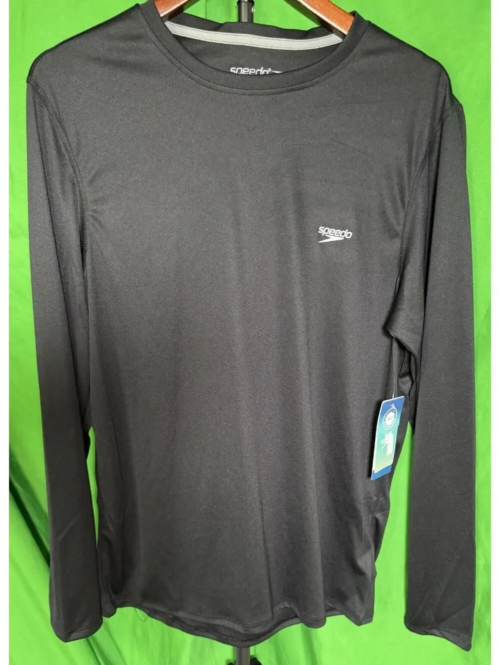 Speedo Long Sleeve Swim Tee T Shirt Loose Fit Black UPF 50+ Men's Size S NEW NWT